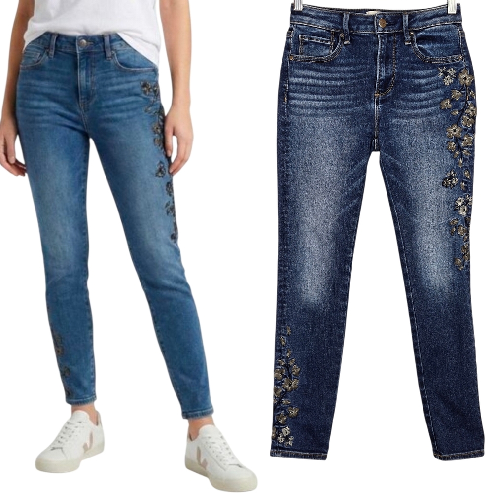 Driftwood Jackie High Rise Skinny Ankle Jean Floral Embroidery Metallic Buds 24
